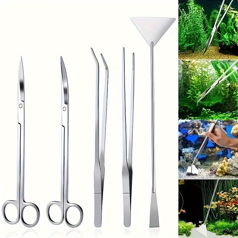 Set od nerđajućeg čelika za čišćenje akvarijuma – makaze, pinceta i trimer sa držačem