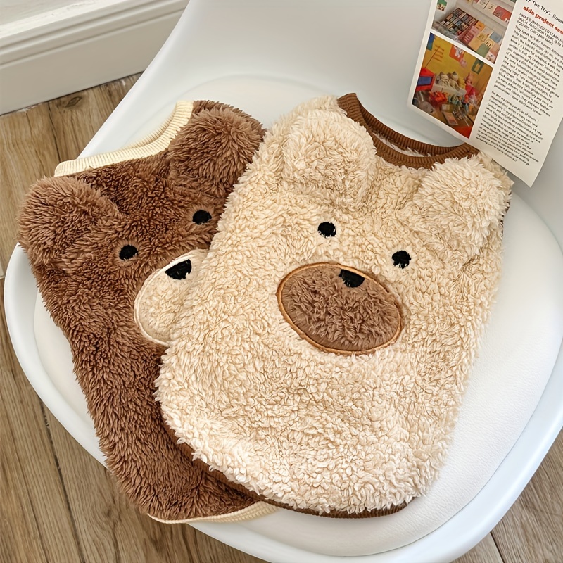 Topli plišani džemper za pse sa motivom mede – pulover od poliestera, periv, za male i srednje rase (teddy, bichon, pudla, šnaucer)