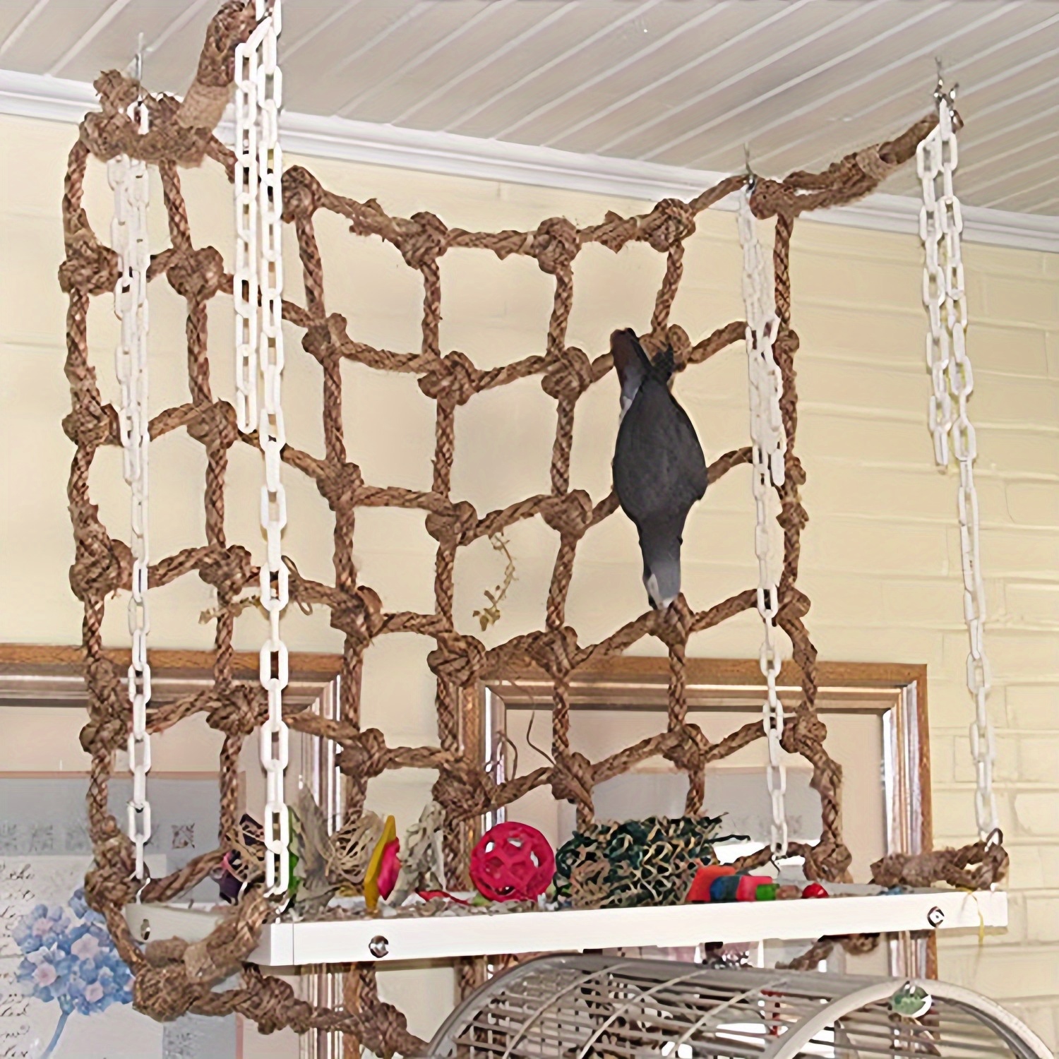 Debela penjačka mreža za papagaje 40×40 cm — igračka za žvakanje i penjanje sa kukom