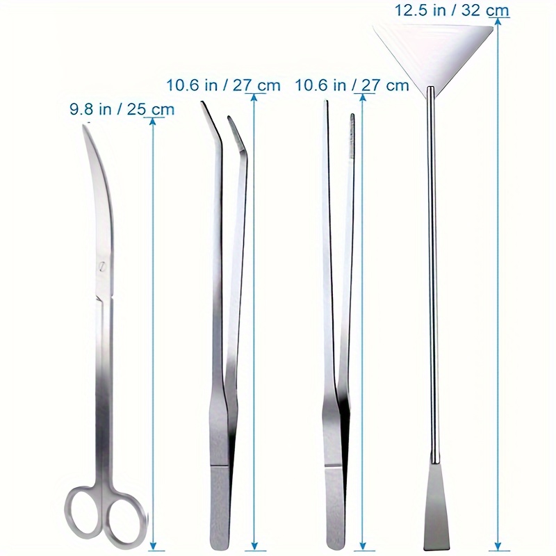 Set akvarijumskih alata 4u1 od nerđajućeg čelika — pinceta, makaze i spatula (2 ili 4 kom)