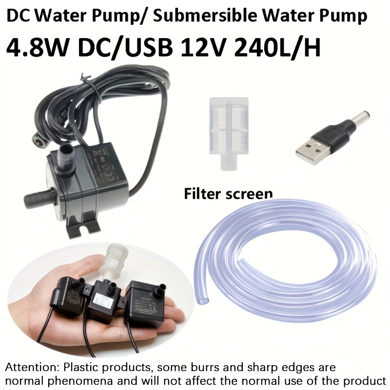 Potopna USB pumpa za akvarijum i fontanu – 12V/4,8W, 240 l/h, crevo 152 cm, adapter i filter